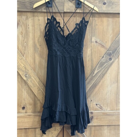 Free People Adella Black Lacey Mini Length Dress Women’s Size Small - Picture 3 of 8